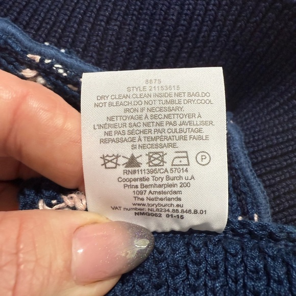 Tory Burch Women’s Navy Pink White Cotton Linen Scoop Neck Sweater Vest Small - Picture 9 of 9